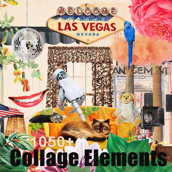 Plus de 1050 éléments de collage HQ cliparts imprimables fleurs Textures Statues botaniques conception graphique surréaliste Bundle téléchargement numérique