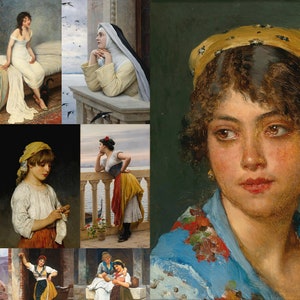80 pinturas imprimibles de Eugen von Blaas HQ, arte mural sensual, gitana, belleza italiana, napolitana, retratos de pared femeninos, descarga digital