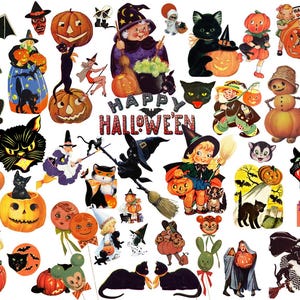 100+ Vintage Halloween Clipart Bundle, Rare Prints, Black Cats, Witches, kids, Pumpkin, Retro Ghost, Scrapbooking Printable, Commercial Use