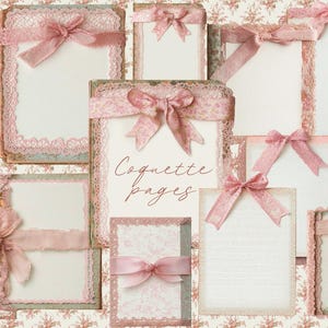 Coquette Pages, 40 druckbare Scrapbooking Seiten, Junk Journal, Shabby Chic, Papier, Hochzeit Geburtstagseinladungen Rosa
