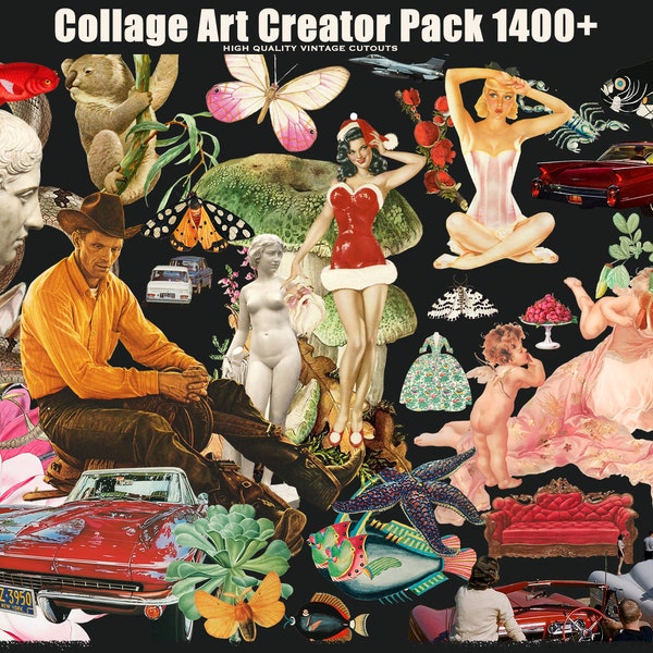 70%OFF! Collage Art Creator Pack 1400+ Assets. graphic design, clip art, vintage, illustrations, printable, digital download, tropical