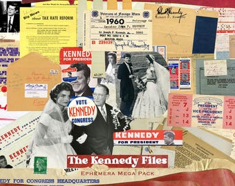 Más de 660 efímeras de The Kennedy Files, Jackie Kennedy, JFK, efímeras antiguas, suministros para revistas basura, papel para álbumes de recortes políticos