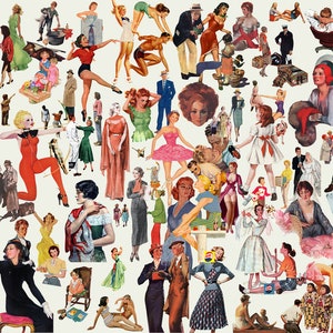 470+ Menschen Cliparts, Vintage PNG, Collage, Scrapbooking Elemente, 1950er Jahre Pinup, Liebende, Midcentury Ladies, Surreal, Collage Kunst