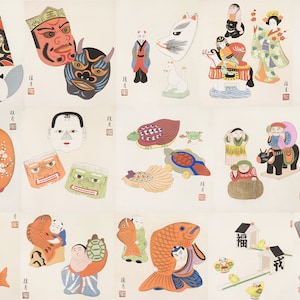 20+ Yamashita Hakuba Rare Japanese Folk Toys Illustrations 1935 Tradition Kimono Cartoon School Kids Wall Art Posters Digital Download