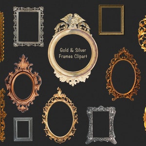 Gold & Silber Luxus vintage Rahmen Clipart PNG Ausschnitte Illustration Transparent Wohnkultur Hochzeit kommerzielle Nutzung Sofort Download