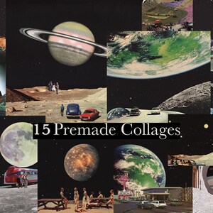 May include: A collage of 15 different images featuring planets, moons, and landscapes. The text "15 Premade Collages" is in the center of the image.