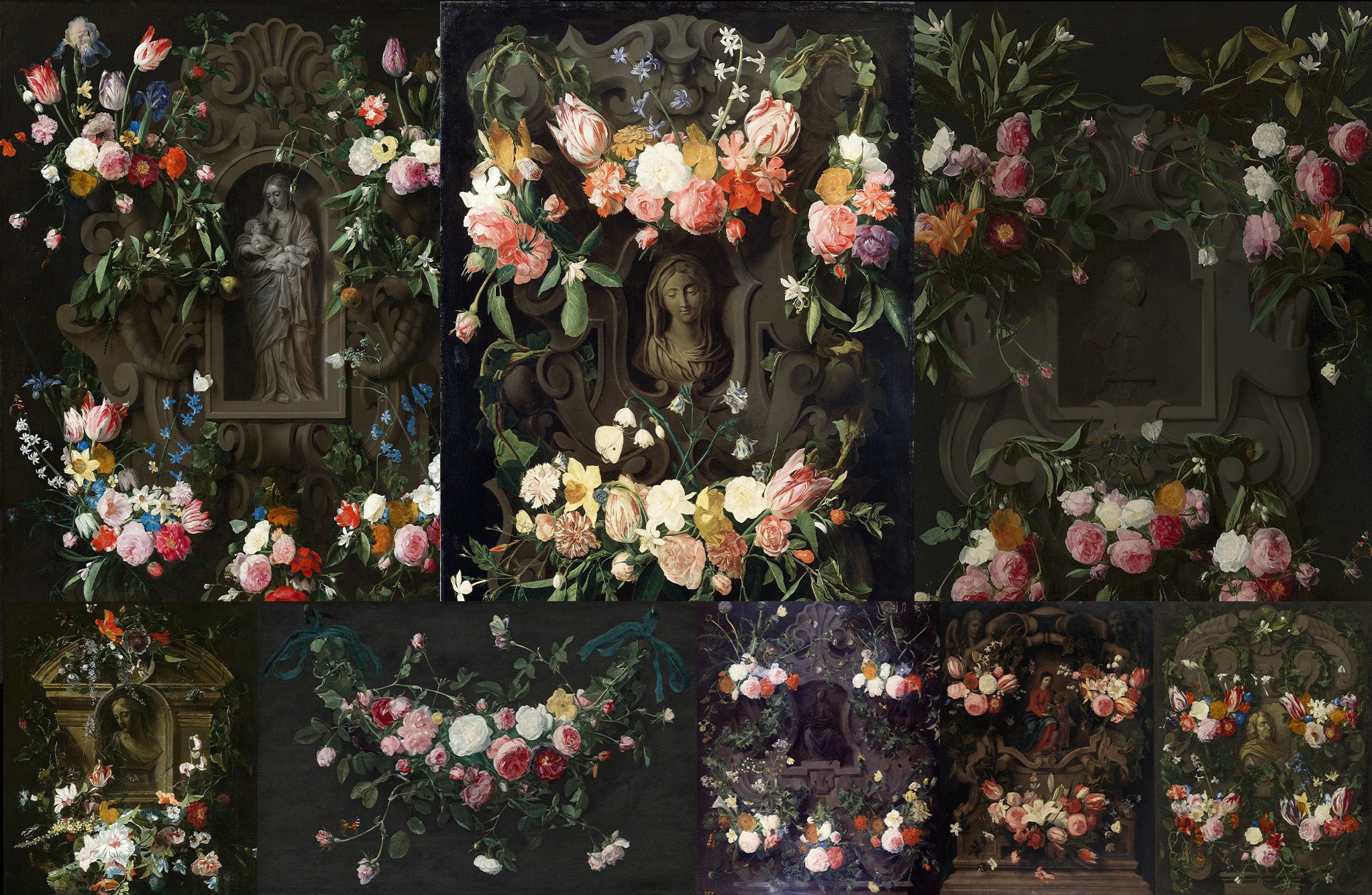 ダニエル・セガーズ 希少な高画質印刷可能な絵画 静物画 花 彫像