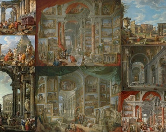 40+ Giovanni Paolo Panini HQ Printable Paintings Roman Capriccio Rome Architecture Italian Interior Design Vintage Basilica Digital Download