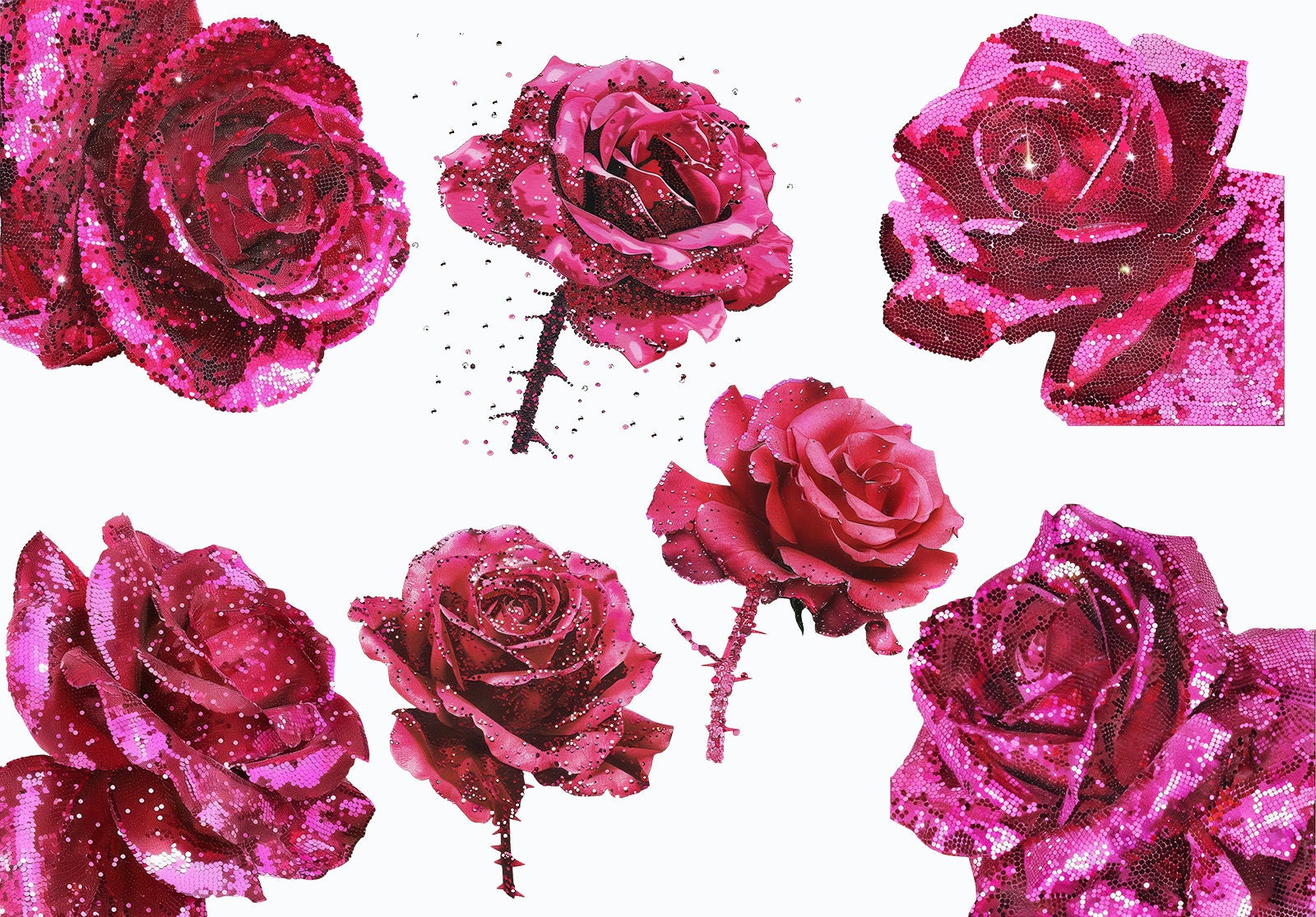 Sequin Roses, 17 Clipart, Glitter, Collage Art, Flower Sparkly, Pink ...