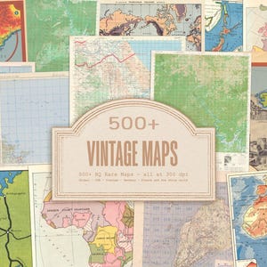 500+ Vintage Landkarten, seltene druckbare Weltkarten, Junk Journaling, Atlas Ephemera, Scrapbooking, Schulposter, Klassenzimmer Kunstwerke