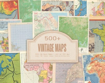 500+ Vintage Maps, Rare Printable HQ World Maps, Junk Journaling, atlas ephemera, scrapbooking, school posters, classroom artwork