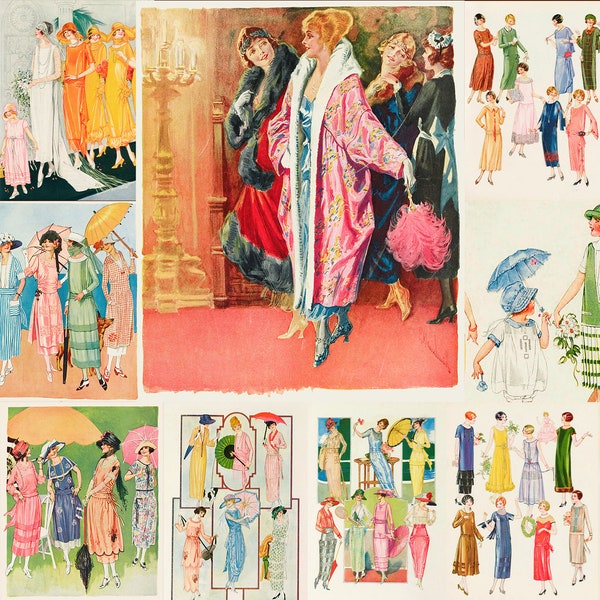 280+ 20s-début des années 30 robes de jour HQ imprimable vintage Illustration mode affiches féminin Decor rétro enfants vêtements téléchargement numérique