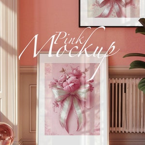 Maqueta rosa, marco PSD Photoshop, maqueta de moda, interior del hogar, decoración de la habitación coqueta, maqueta de marco de póster vertical, minimalista, decoración rosa