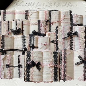 Páginas de diario basura de encaje negro y rosa en color marfil, más de 30 páginas de alta calidad, estilo shabby chic, fabricación de tarjetas, scrapbooking efímero rosa, elementos de Coquette Canva