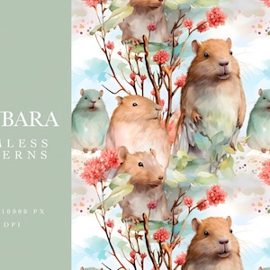 22 Capybara - Seamless Patterns, HQ Illustrations Printable Patterns Watercolor Digital Paper Fabric Textile