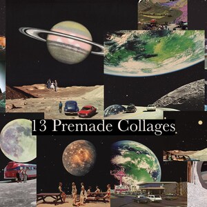 May include: A collage of 13 images featuring planets, cars, and landscapes. The collage is titled "13 Premade Collages".