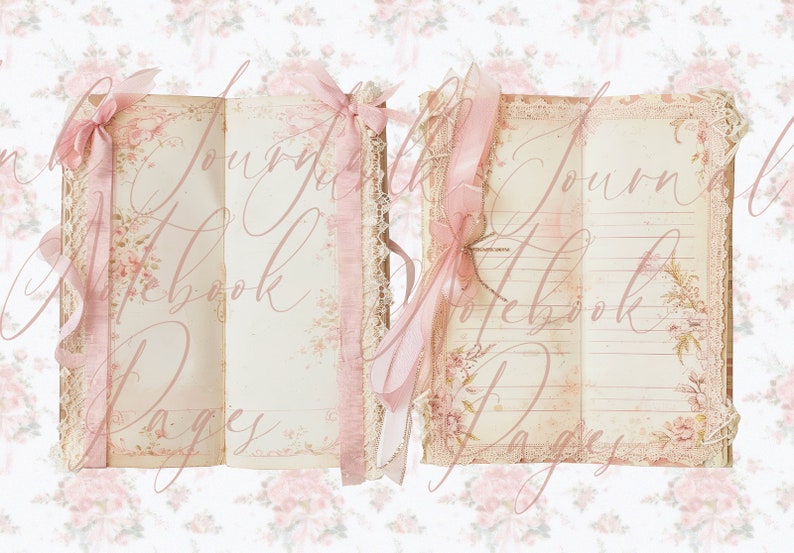 Two Ribbon Journal Junk Journal Notebook Pages 30 HQ Printable Coquette Paper ...