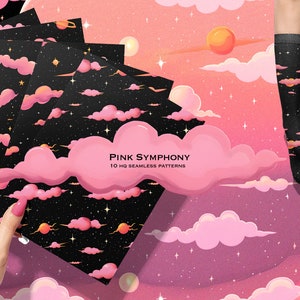 Pink Symphony 10 naadloze patronen, HQ afdrukbaar stofontwerp, commercieel gebruik, wolken herhalend patroon, achtergronden voor plakboekbenodigdheden