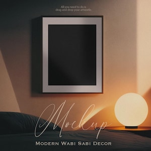 Maquette de décoration moderne Wabi Sabi, tons chauds, décoration chaleureuse, PSD, PNG, cadre, chambre à coucher, chambre d&#39;hôtel, cadre en bois de chêne, Japandi, objet intelligent