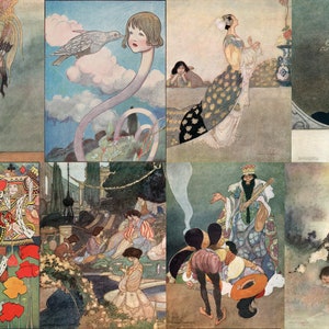 19 ilustraciones de Charles Robinson para niños, escuela, guardería, arte mural, Alicia en el País de las Maravillas, soldados de cartas, dibujos surrealistas, descarga digital