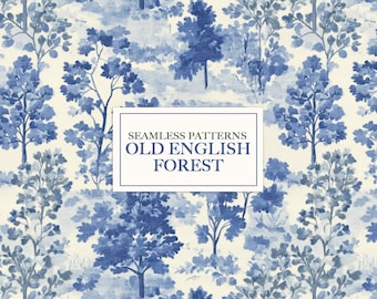 Old English Forest Seamless Patterns, Digital Paper, Junk Journal, Scrapbooking, toile de Jouy textile, Shabby Chic, Victorian Pattern
