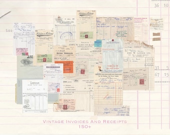 150+ Vintage Invoices And Receipts, PNG, Cliparts, Ephemera For Junk Journals, Old Papers, Handwritten Invoice, Commercial Use