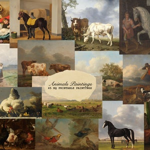 Animals Paintings 45 HQ Printable Artworks. Digital Download Antique Illustrations, Oil Painting, Drawing, Digital Prints, Public Domain,