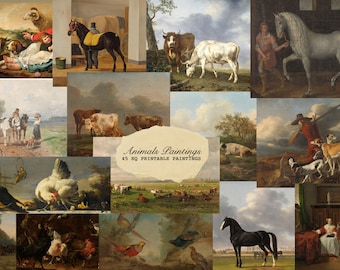 Animals Paintings 45 HQ Printable Artworks. Digital Download Antique Illustrations, Oil Painting, Drawing, Digital Prints, Public Domain,