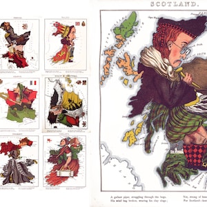 Geographical fun Atlas. Hodder & Stoughton 1868 Countries Caricature Illustrations France Germany Spain UK Italy Russia Digital Download