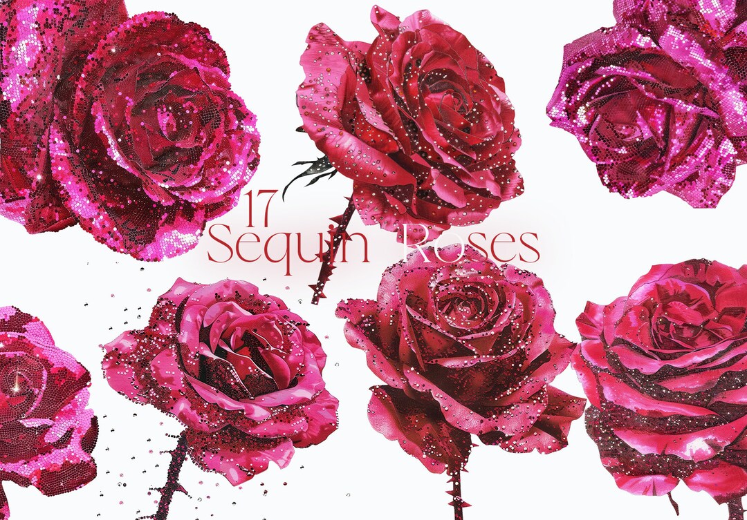 Sequin Roses, 17 Clipart, Glitter, Collage Art, Flower Sparkly, Pink ...