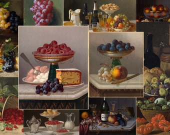 50 Still Life Paintings Vintage Antique Food Reaslistic oil Artwork Classic Home Decor Digital Download Impressionism Fruit still life