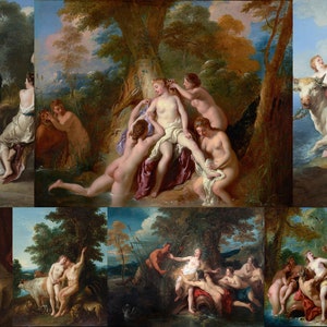 38 Jean François de Troy HQ Printable Paintings Vintage Greek Mythology Antique Diana and Her Nymphs Bathing Cupid Psyche Digital Download