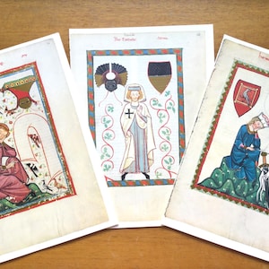 Gravuras medievais, conjunto de 3, páginas de livros antigos, diário Renfaire, scrapbooking, criação de cartões, arte de parede medieval.