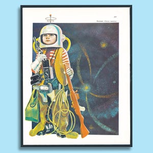 Arte de buzo de aguas profundas, póster original de los años 60, página de un libro antiguo, arte de pared psicodélico para enmarcar, collage, arte alterado.