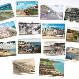 Cartões postais antigos de praia, cidades litorâneas inglesas, diário de viagem, diário de viagem.