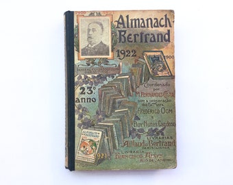 Antique almanac from 1922,  vintage adverts, old book pages, junk journal supply. book lover gift