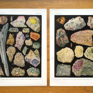Rocce e cristalli, poster vintage di mineralogia, decorazioni murali con pietre preziose, carte geologiche. Set di 2.