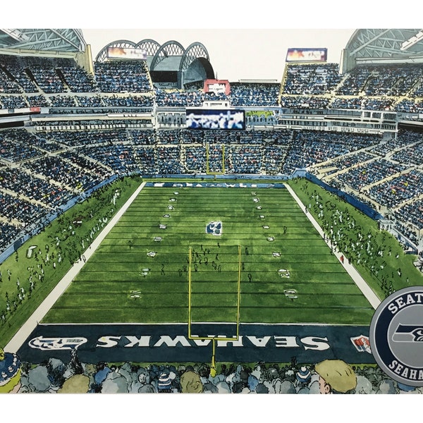 Seattle Seahawks - CenturyLink Field LIMITED EDITION Pen and Ink and Watercolor Art Print Illustration by John Stoeckley