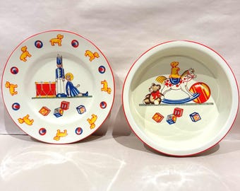 Tiffany & Co Tiffany Toys Kids Baby Bowl  Plate Set 1992 Toy Soldier Design