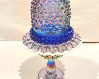Fenton Purple Carnival Snow Crest Hobnail Sokkel Feeënlamp Fenton-sticker