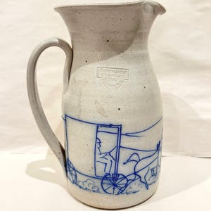 RARE Salmon Falls Stoneware Pitcher Horse Buggy 1992 Signed Crayton-Ackley