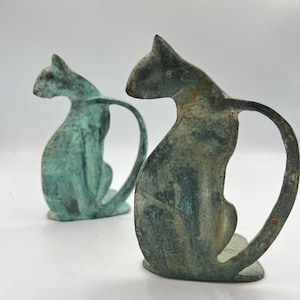 Vintage gietijzeren boekensteunen katten – art-decostijl – Amerikaanse patina – zwaar paar