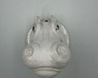 Vintage Europese keramische nijlpaardkop muur hangend wit glazuur MCM Decor