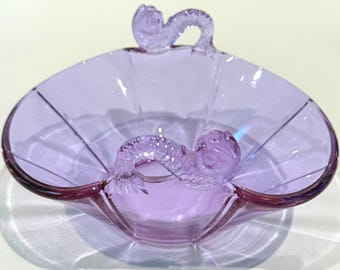Fenton Art Glass Paars Lavendel Dolfijnsteel Bon Bon Dish Jaren 80