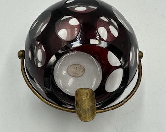 Marita Voigt Harzkristall Atomic Ball Ashtray Cranberry Cut to Clear MCM 1960s