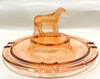 Vintage Pink Depression Glass Scottish Terrier Dog Ashtray Figural Match Rest