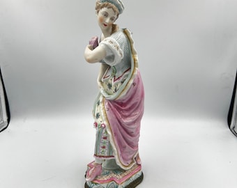 Sylvan China CMC Japan Bisque Porcelain Lady Figure 12" Pink 18th C Dress Ormolu