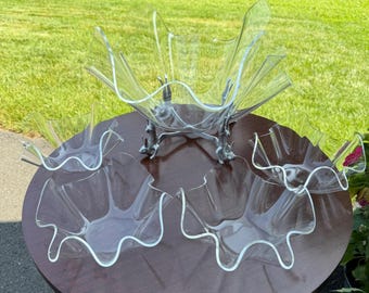 Arthur Court 1986 Bunny Rabbit Stand Lucite Handkerchief Salad Bowl Set 4 Bowls