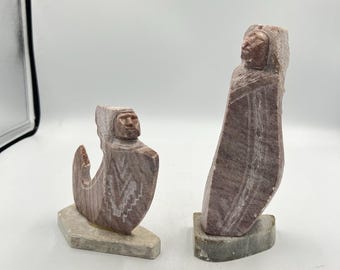 Pair Signed Susie Enoah Navajo Alabaster Stone Carvings 7.5" & 9"