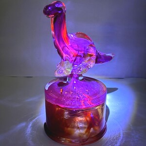 Fenton Dinosaur on Font Red Amber Slag Glass Brontosaurus UV Reactive 365nm Glow